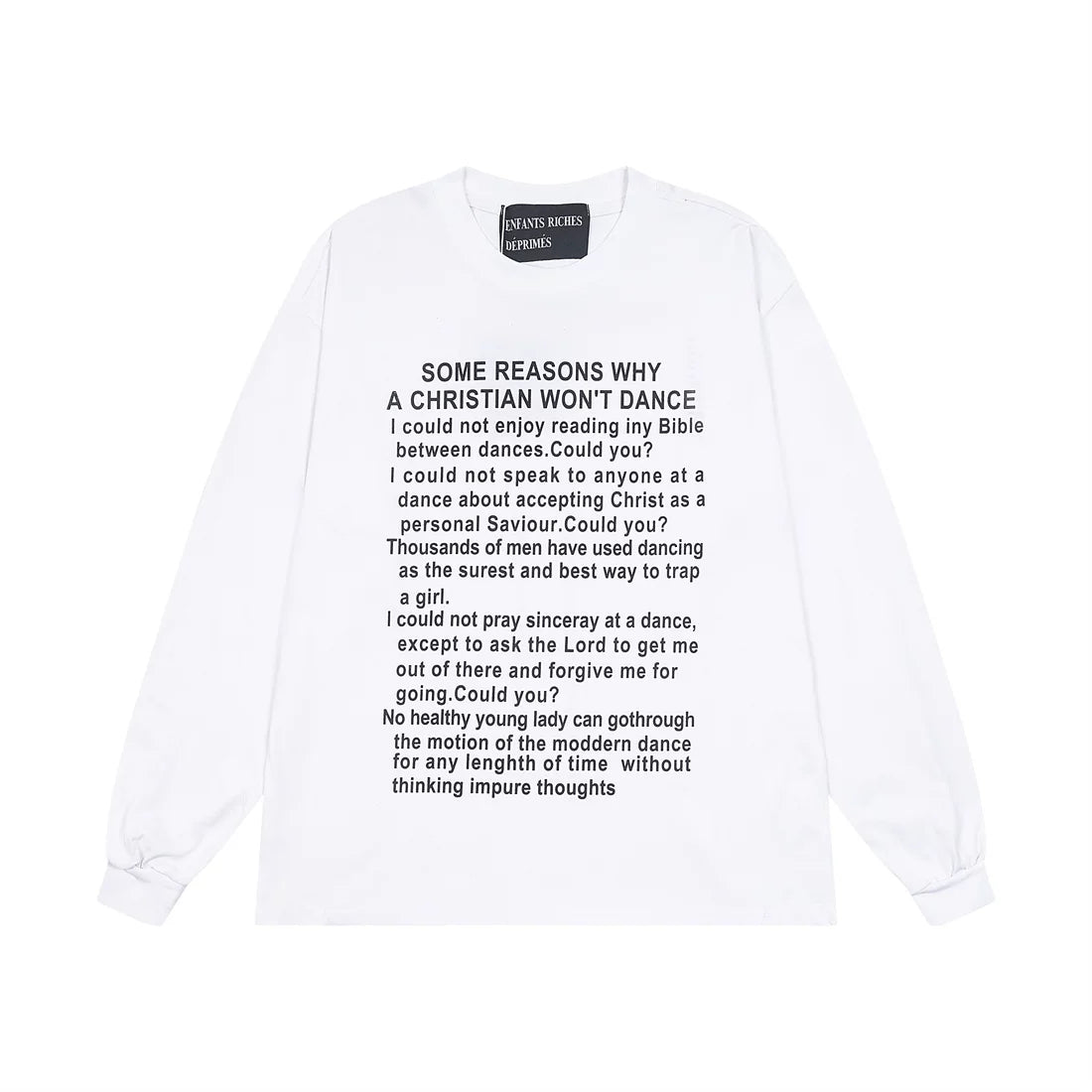 ERD Style Vintage Essay Text Graphic Long‑Sleeve Tee Unisex White Streetwear Shirt