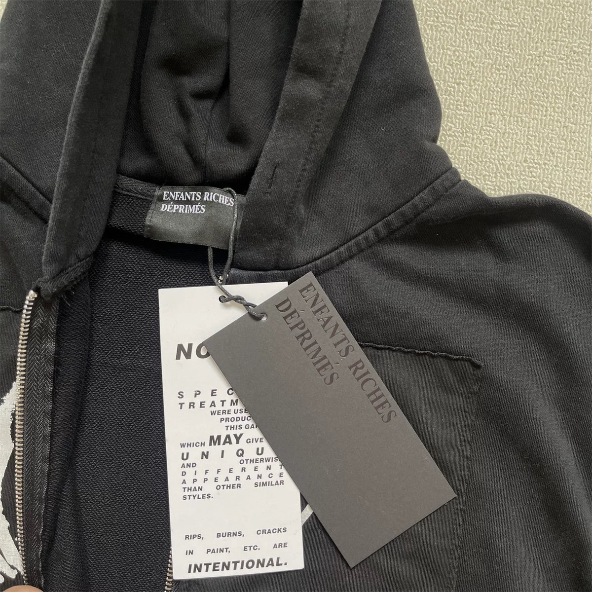 Vintage Washed Collage Portrait Patch Zip‑Up Oversized Hoodie
