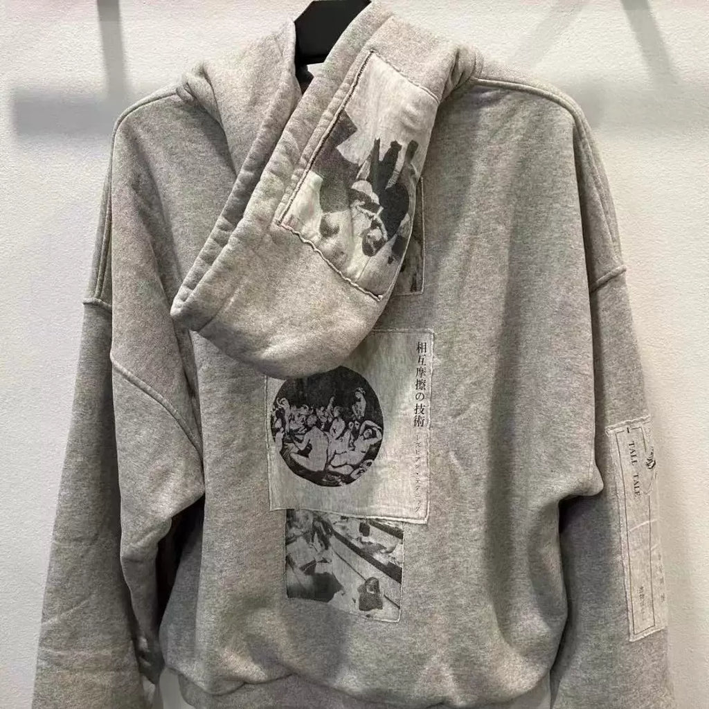 Japanese Text Renaissance Art Full‑Zip Hoodie Heather Grey