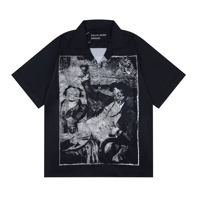 ERD's Vintage Oil Painting Figure Print Camp Collar Short Sleeve Shirt