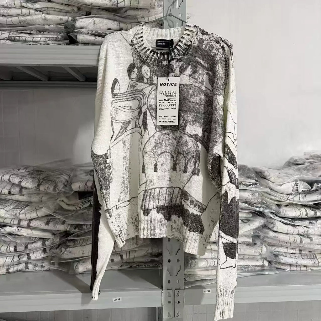 ERD Vintage Sketch Art Graphic Knit Sweater