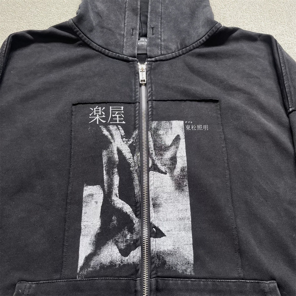Vintage Washed Japanese Graphic Zip‑Up Oversized Hoodie