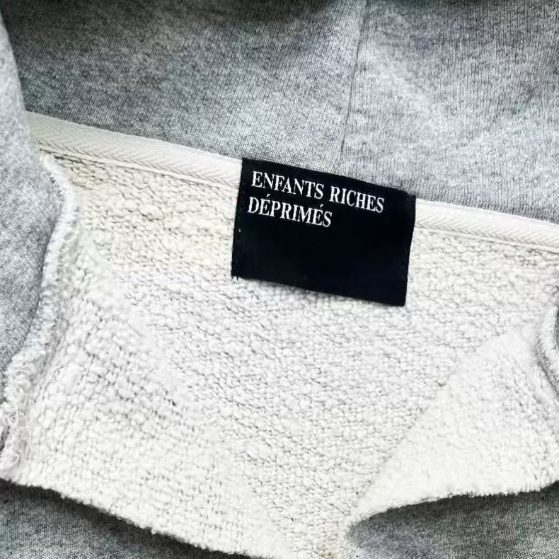 Distressed Raw Edge French Letter Oversized Hoodie