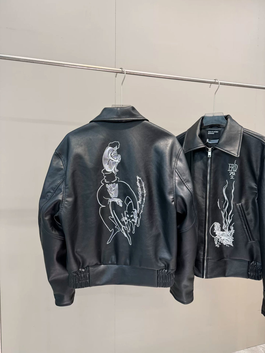ERD Graphic Embroidered Faux Leather Jacket