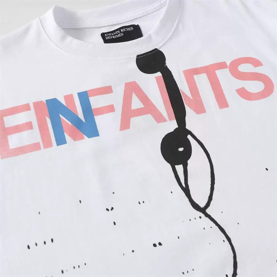 ERD Style Abstract Telephone Silhouette Mixed‑Color Letter Print Tee