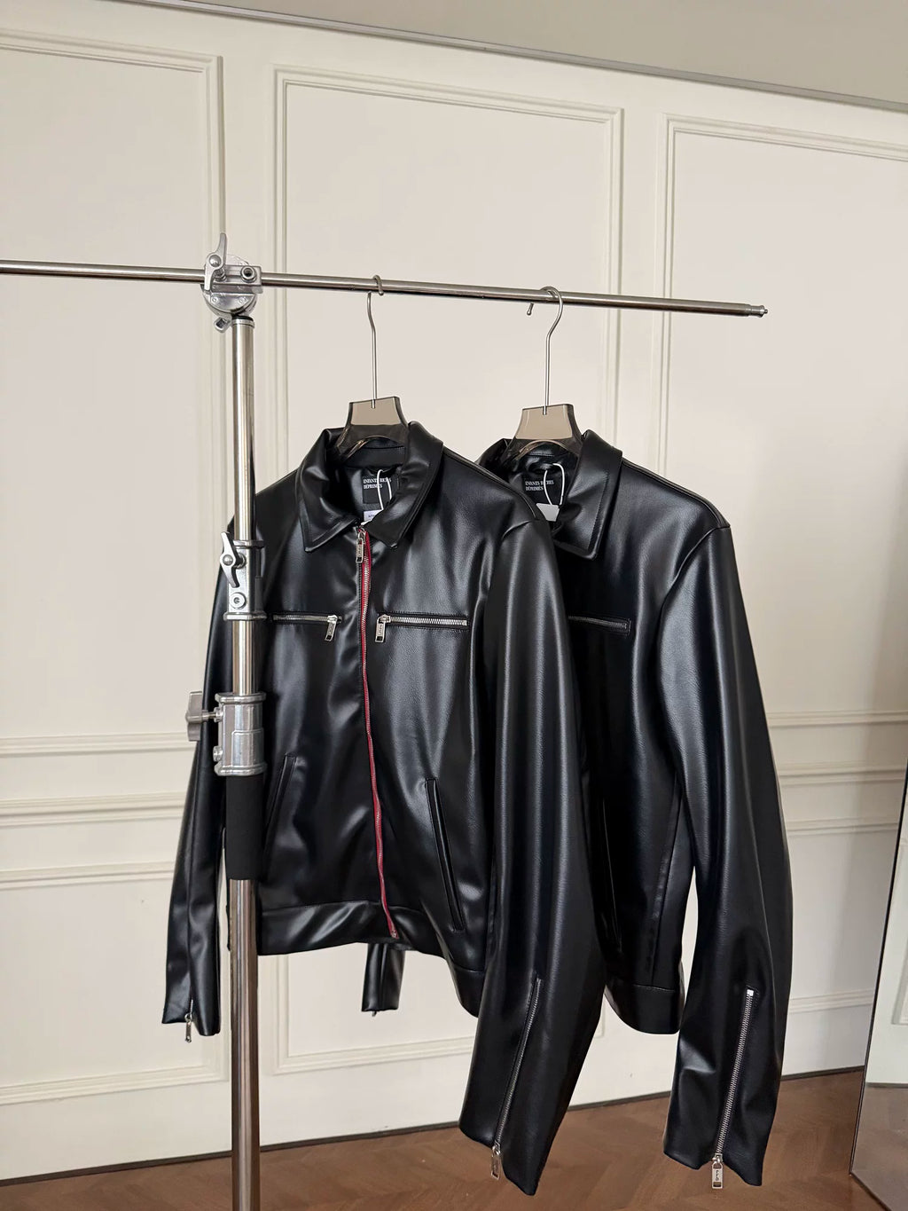 Graphic Print Faux Leather Jacket Unisex Streetwear Moto Coat