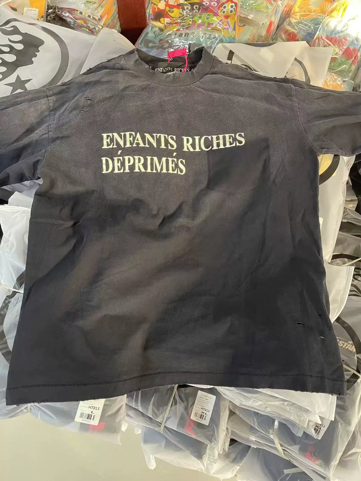 ERD Vintage Washed Distressed Letter Print Pocket Oversized T‑Shirt