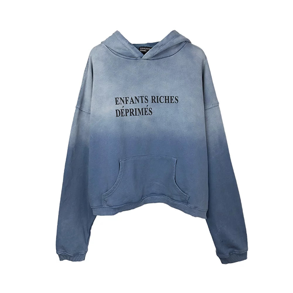 Gradient Tie‑Dye French Letter Oversized Cropped Hoodie